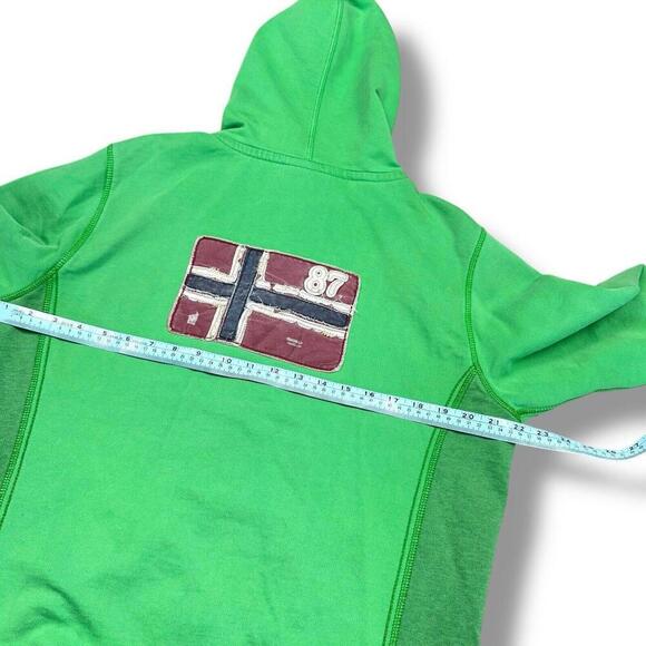 NAPAPIJRI Y2K Hoodie Men Size L Green Flag Patch Full Zip Fleece Norway 2000s - Picture 12 of 12